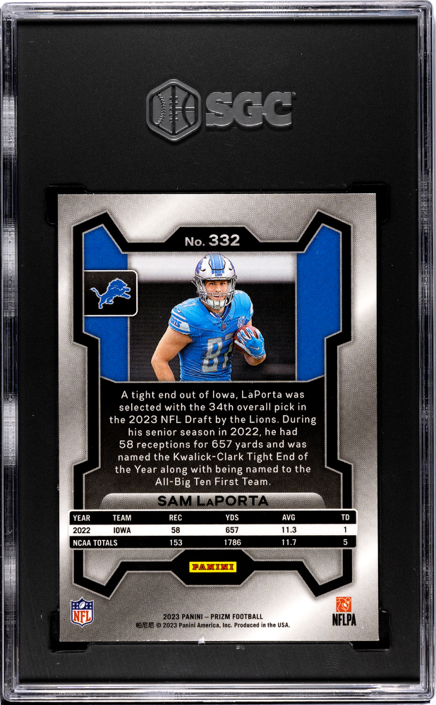 2023 Panini Prizm Sam Laporta #332 SGC 9.5 Detroit Lions