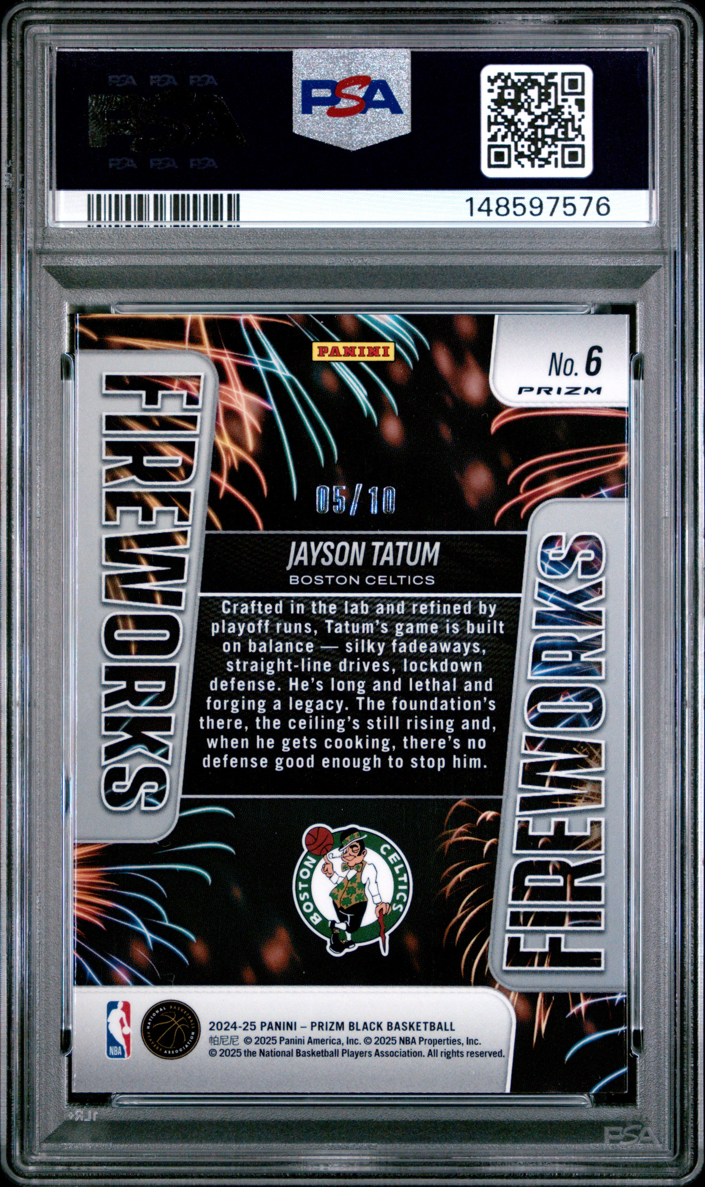 2024 Panini Prizm Black Fireworks Jayson Tatum Gold #6 PSA 10
