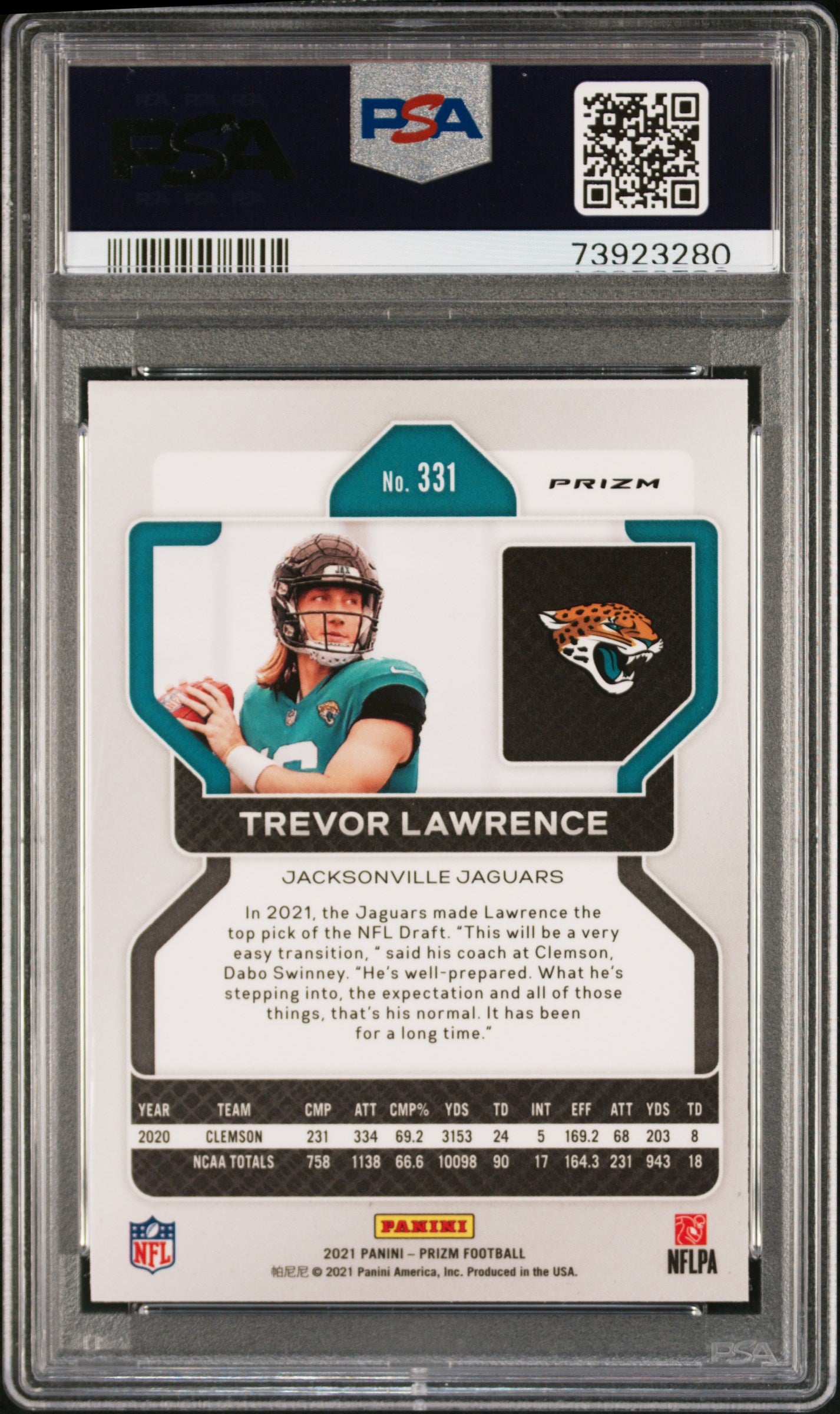 2021 Prizm Trevor Lawrence Holo Silver Prizm Rookie #331 PSA 9 Jaguars