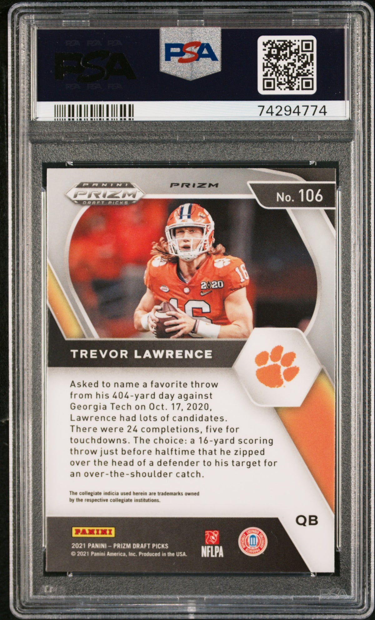 2021 Prizm Draft Trevor Lawrence RC Orange Ice Rookie #106 PSA 10 Jaguars
