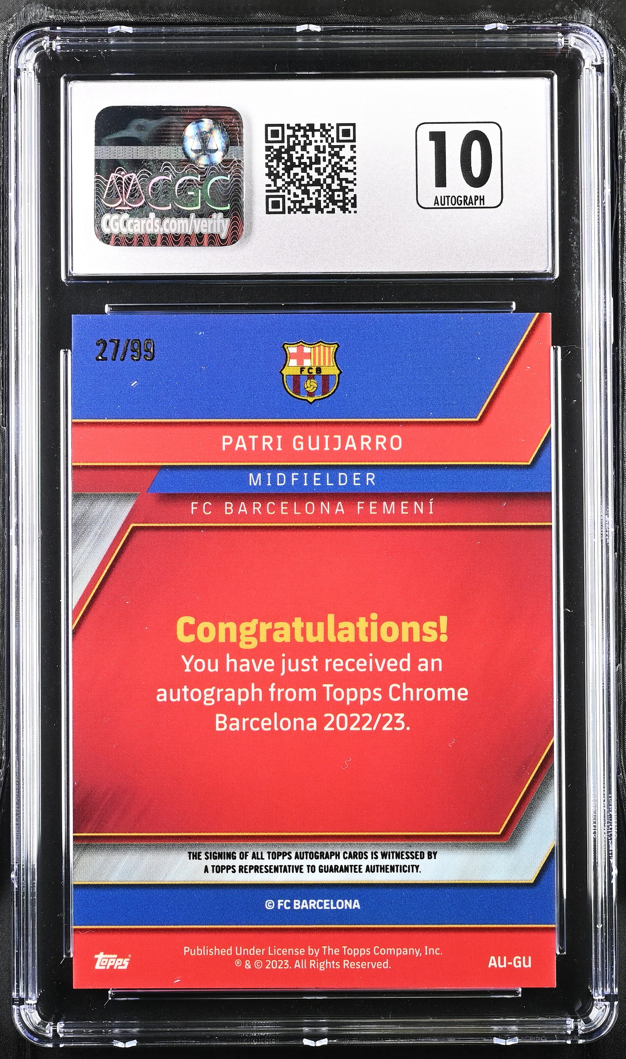 2022-23 Topps Chrome FC Barcelona Patri Guijarro Yellow X-Fractor Auto CGC 10