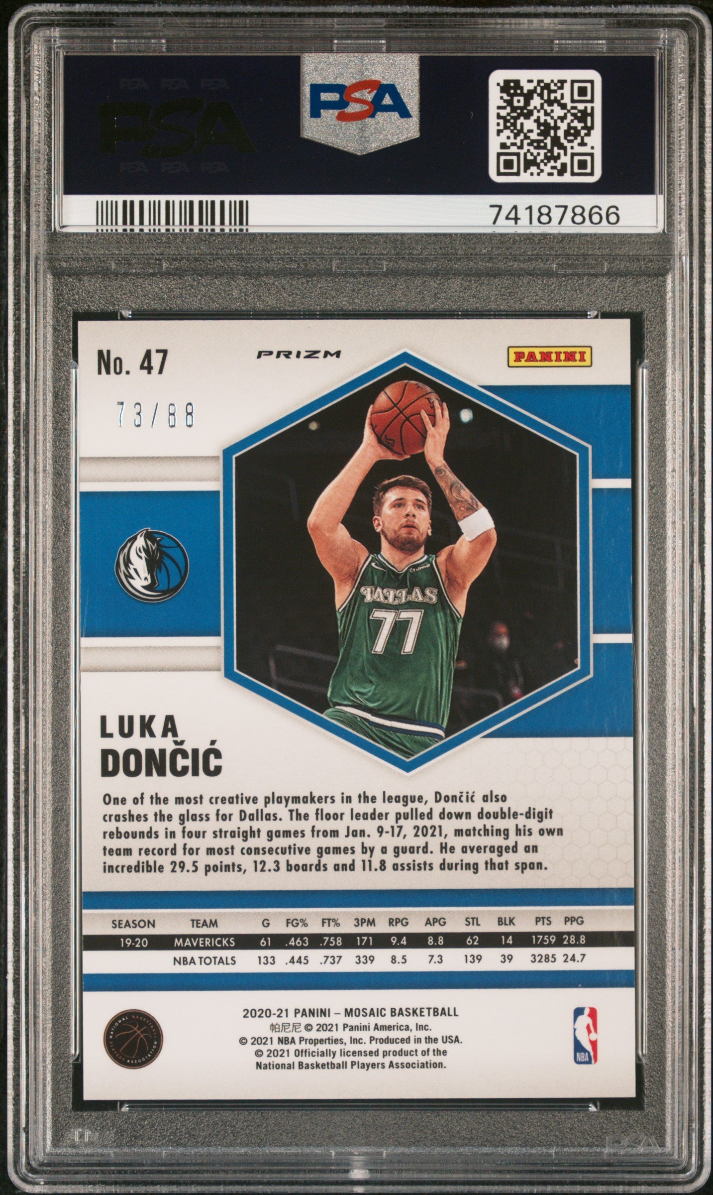 2020 Panini Mosaic Luka Doncic Fusion Red Yellow Choice 73/88 #47 PSA 10