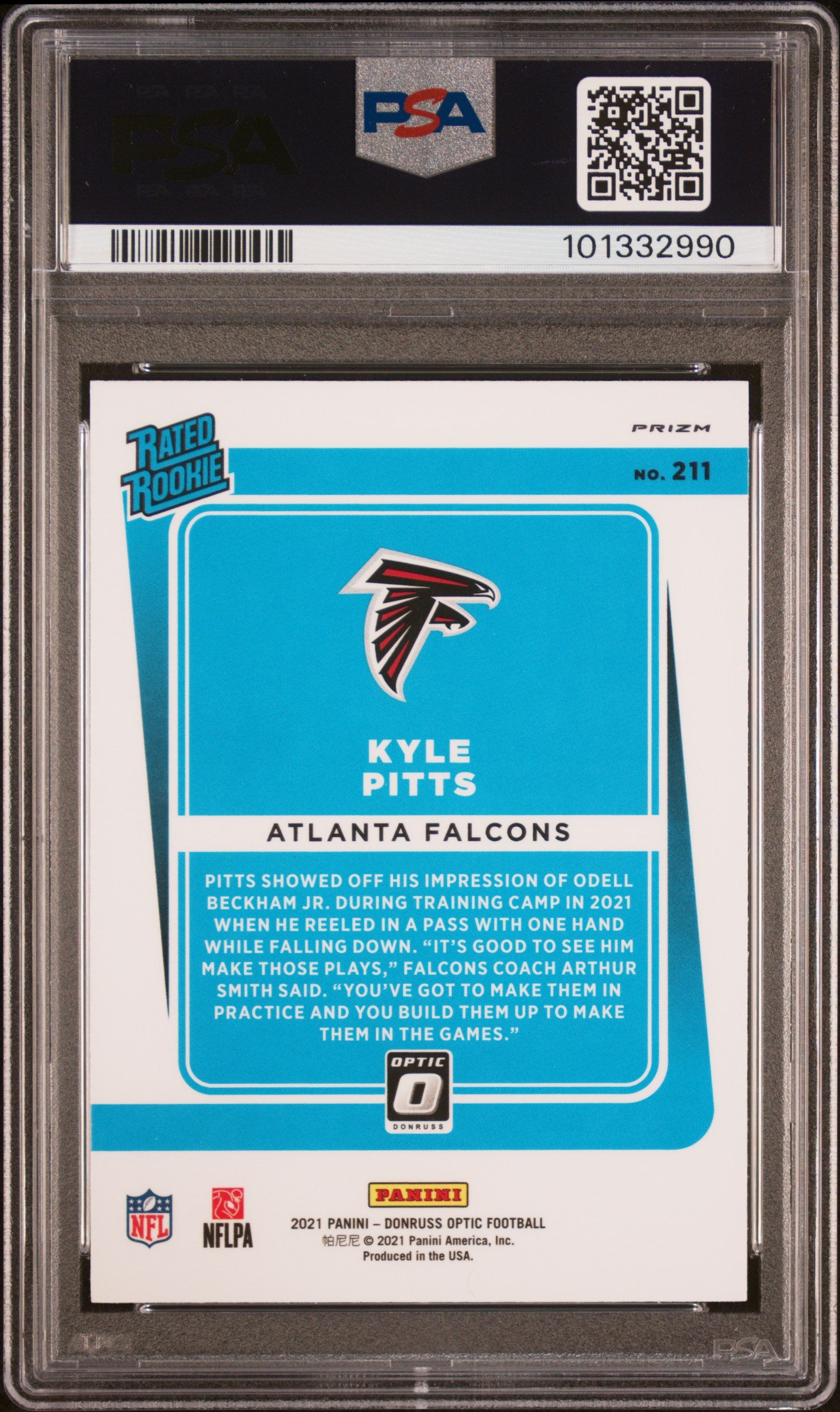 2021 Panini Donruss Optic Kyle Pitts Bronze #211 PSA 8