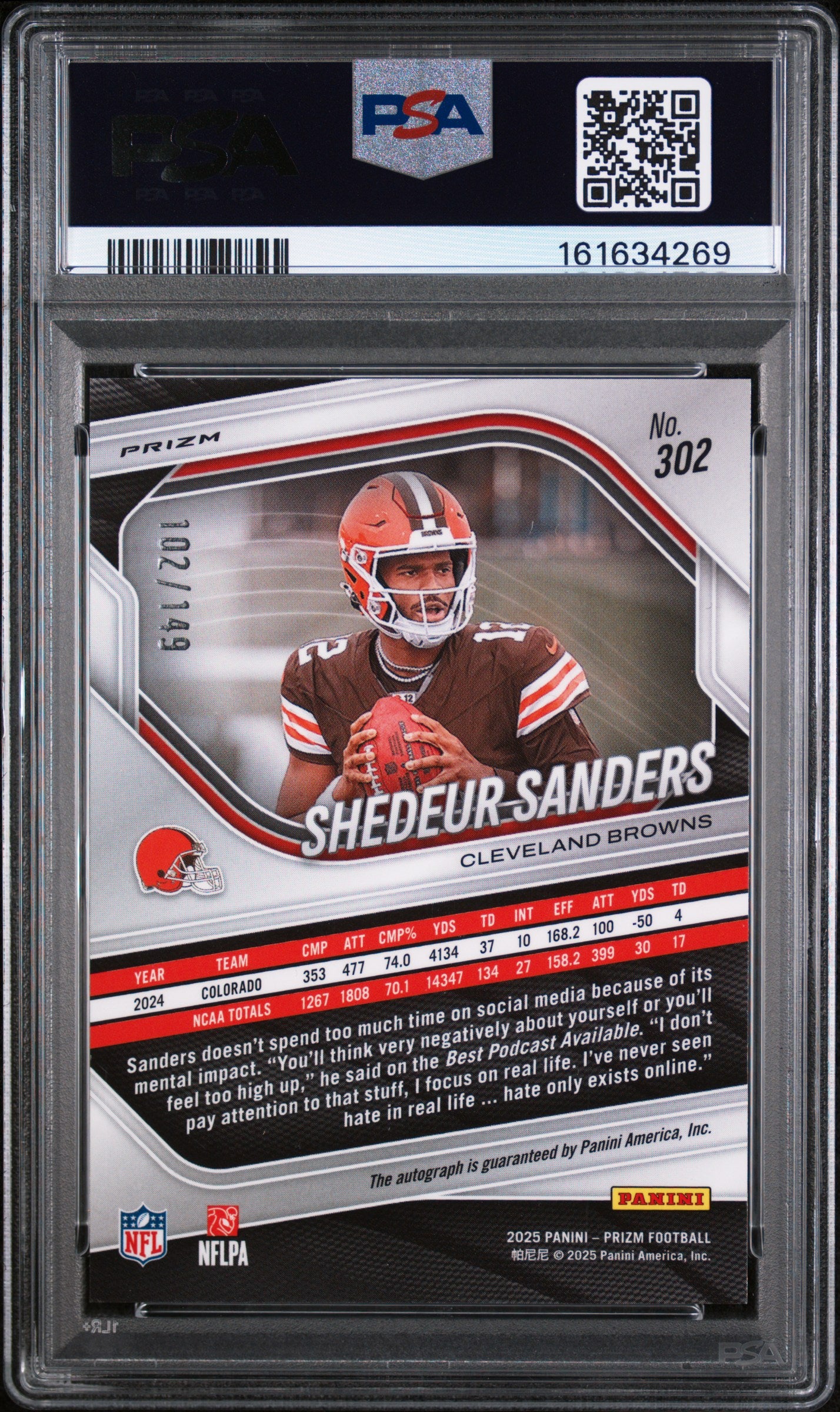 2025 Panini Prizm Shedeur Sanders Auto Red Wave #302 PSA 10 /149