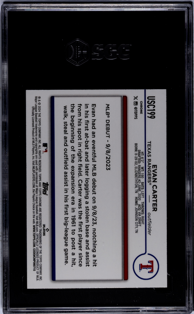 2024 Topps Chrome Update Evan Carter Raywave Refractor #USC199 SGC 10