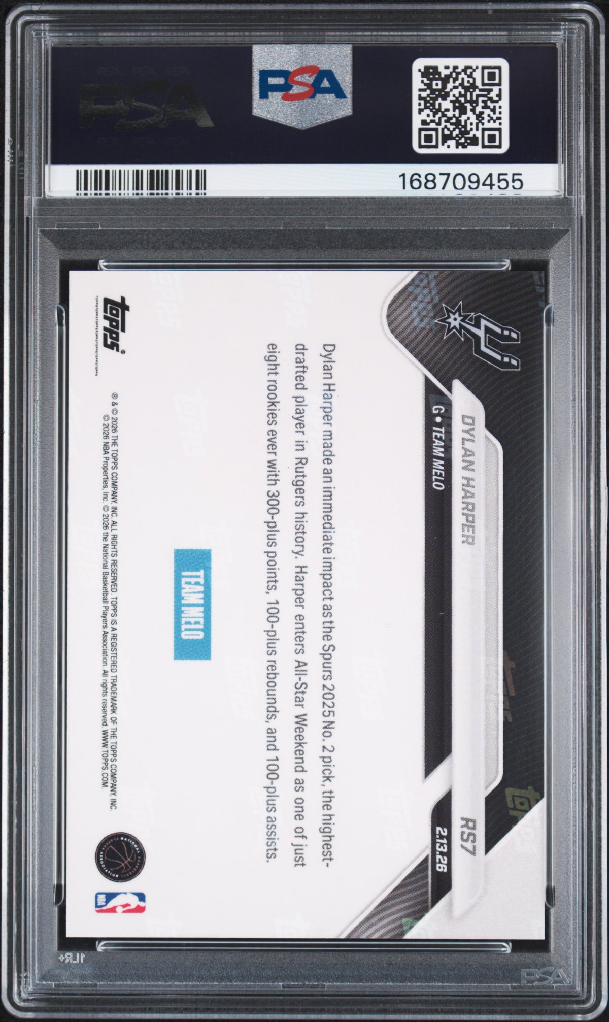 2026 Topps Now Rising Stars Dylan Harper Gold Foil 48/50 #7 PSA 10