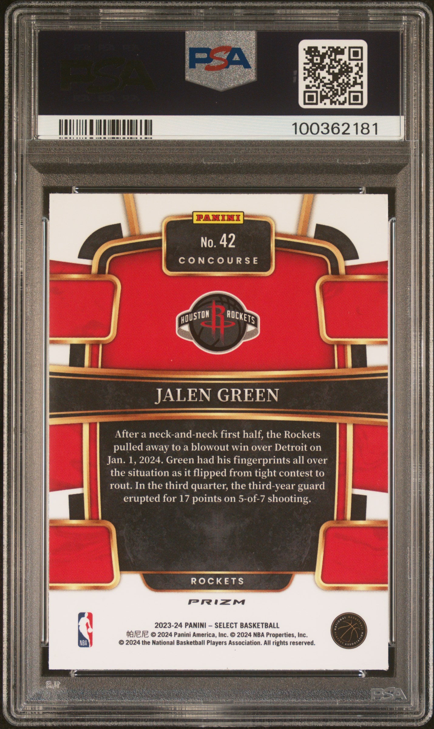2023 Panini Select Jalen Green Elephant Prizm #42 PSA 10 GEM MINT