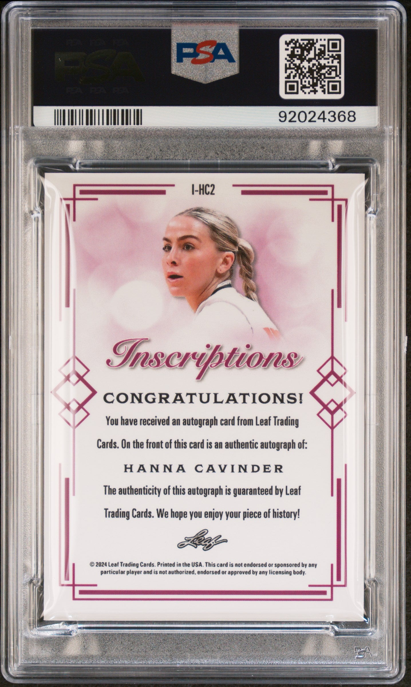 2024 Leaf Web Exclusives Hanna Cavinder Inscriptions 33/100 #IHC2 PSA 10