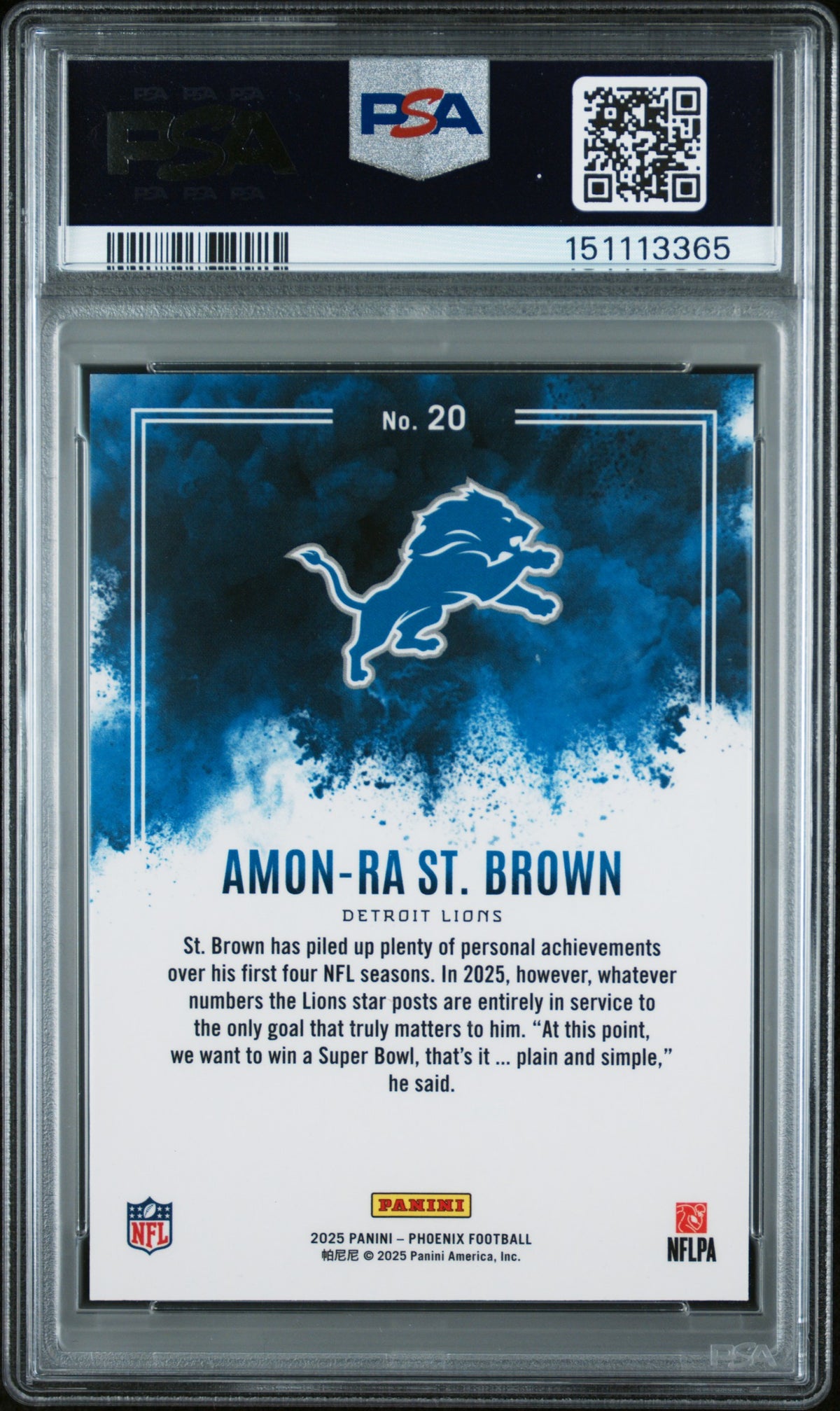 2025 Panini Phoenix Color Blast Amon-Ra ST. Brown #20 PSA 10