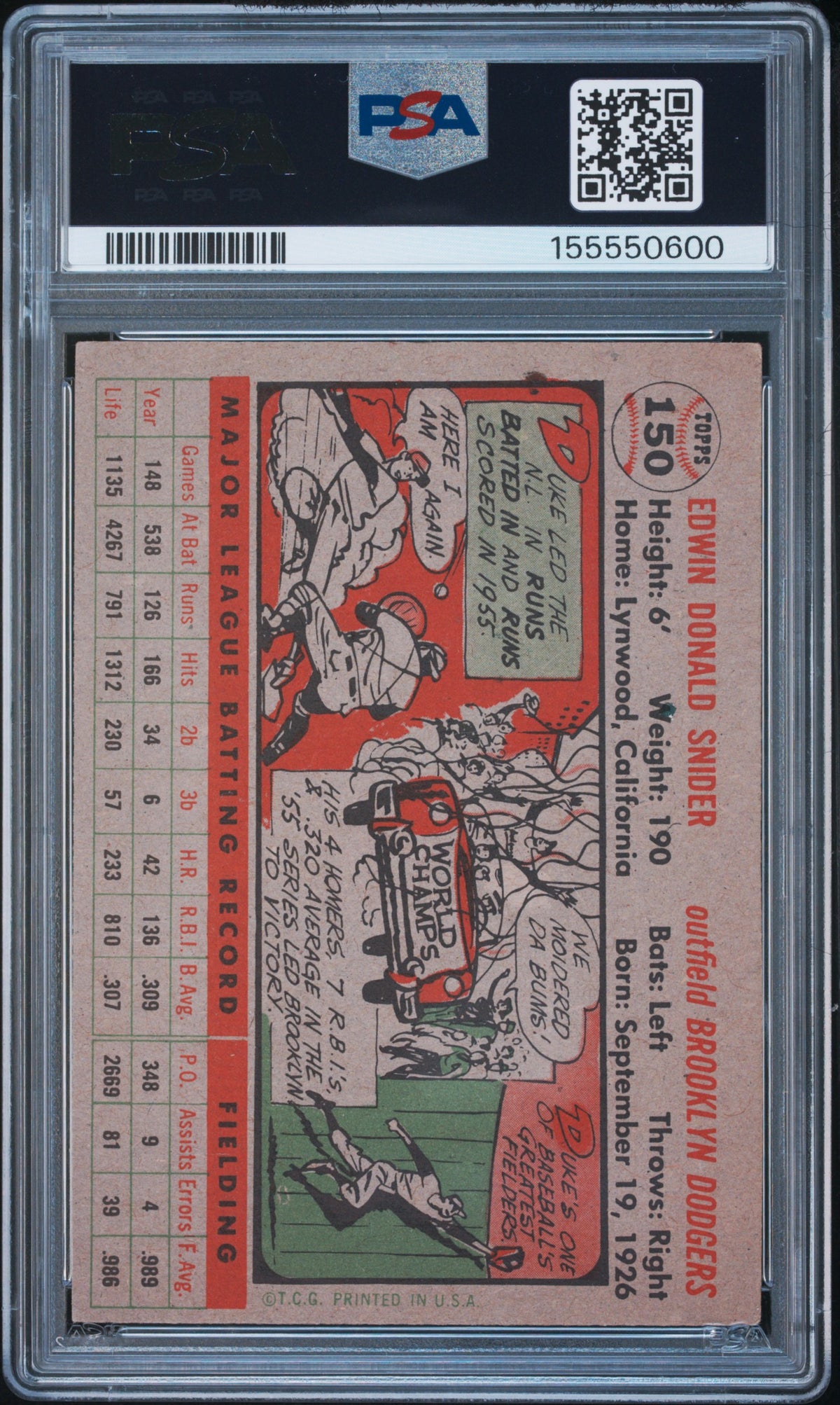 1956 Topps Duke Snider Gray Back #150 PSA 4 Brooklyn Dodgers