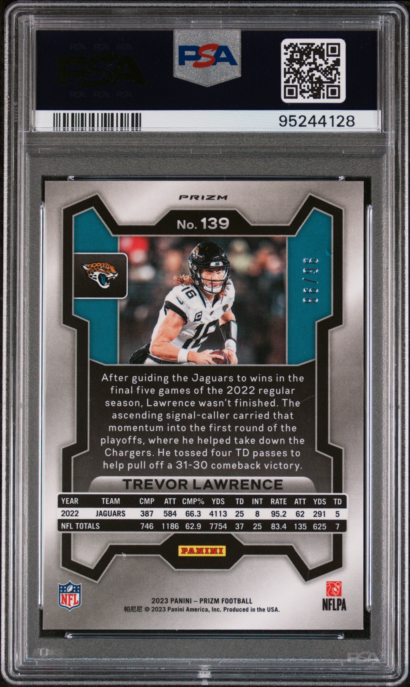 2023 Panini Prizm Trevor Lawrence Blue Sparkle #139 PSA 9
