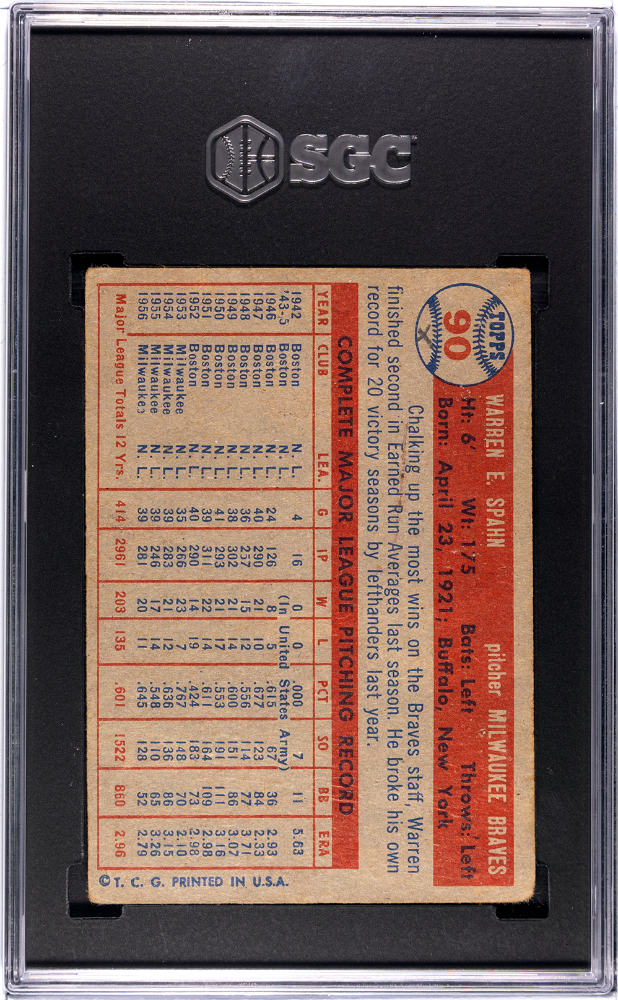 1957 Topps Warren Spahn #90 SGC 1 Milwaukee Braves
