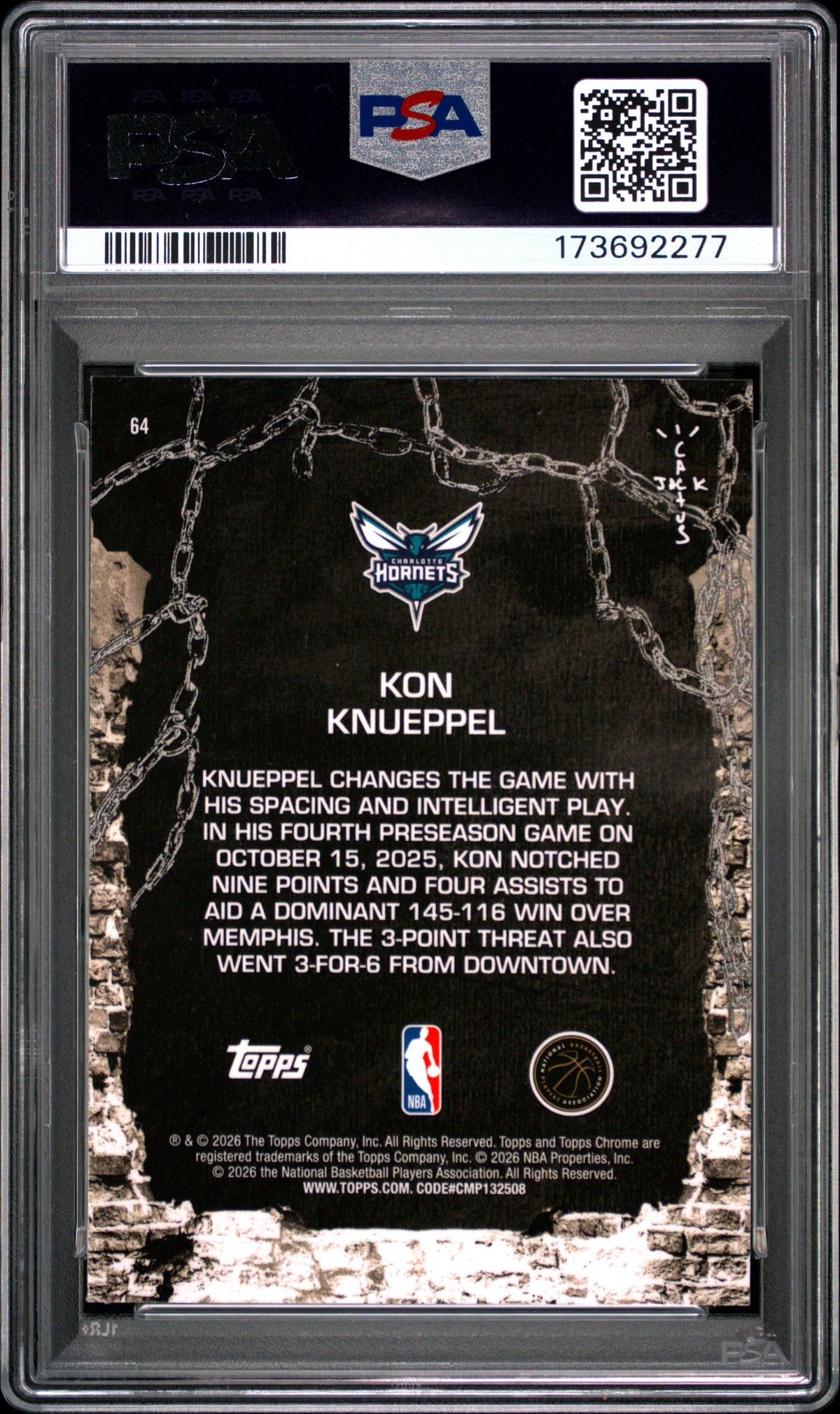 2025 Topps Chrome X Cactus Jack Kon Knueppel Sonar 111/125 #64 PSA 8