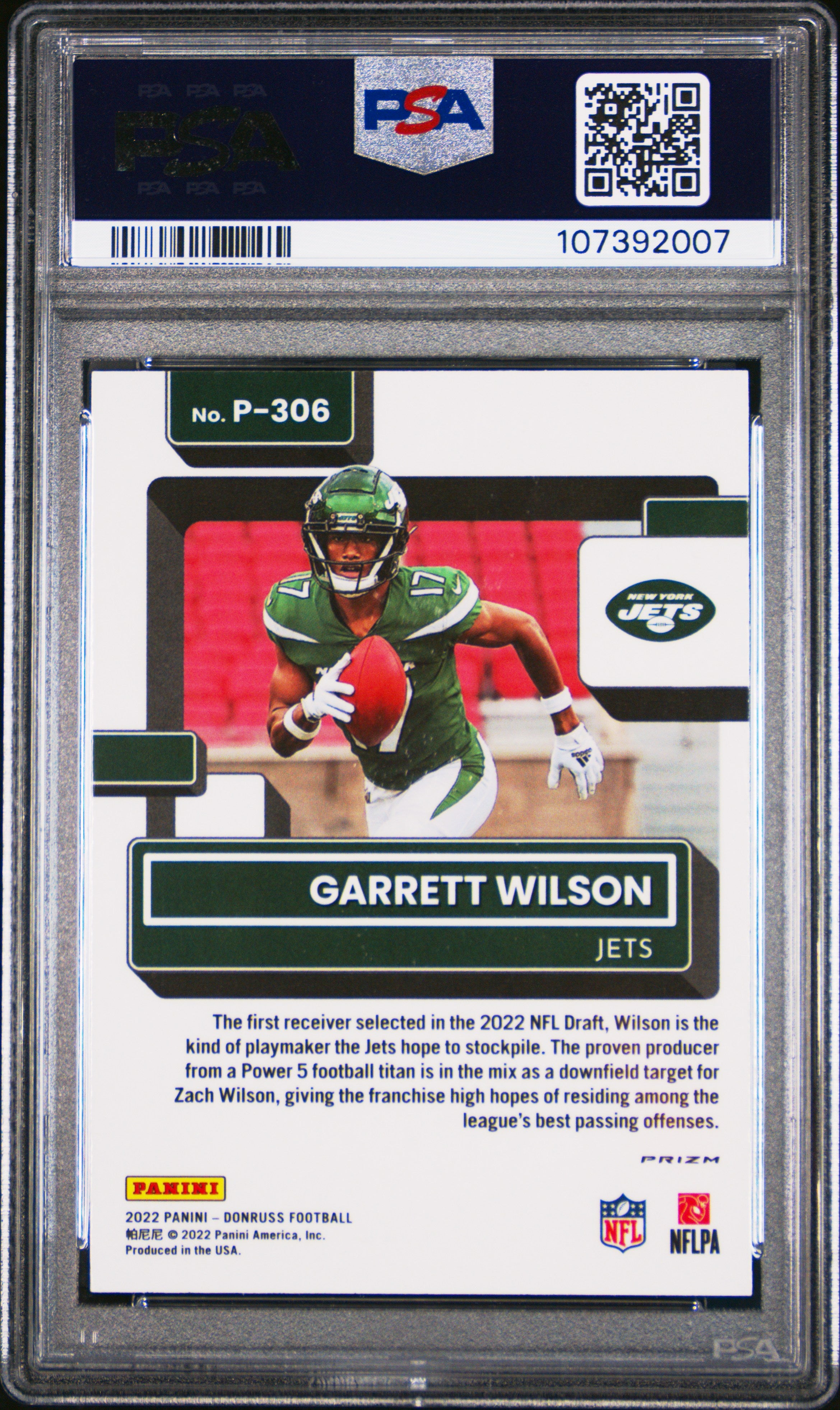 2022 Panini Donruss Garrett Wilson Optic Prev Green Mojo #P306 PSA 9