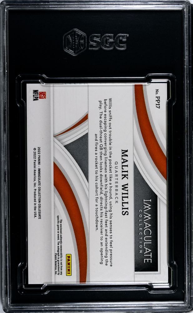 2022 Immaculate Collection Malik Willis Patch Autograph Gold /10 SGC 10 GEM MINT