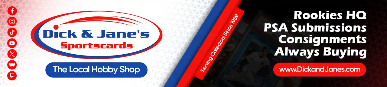 A banner advertising a sports card shop.