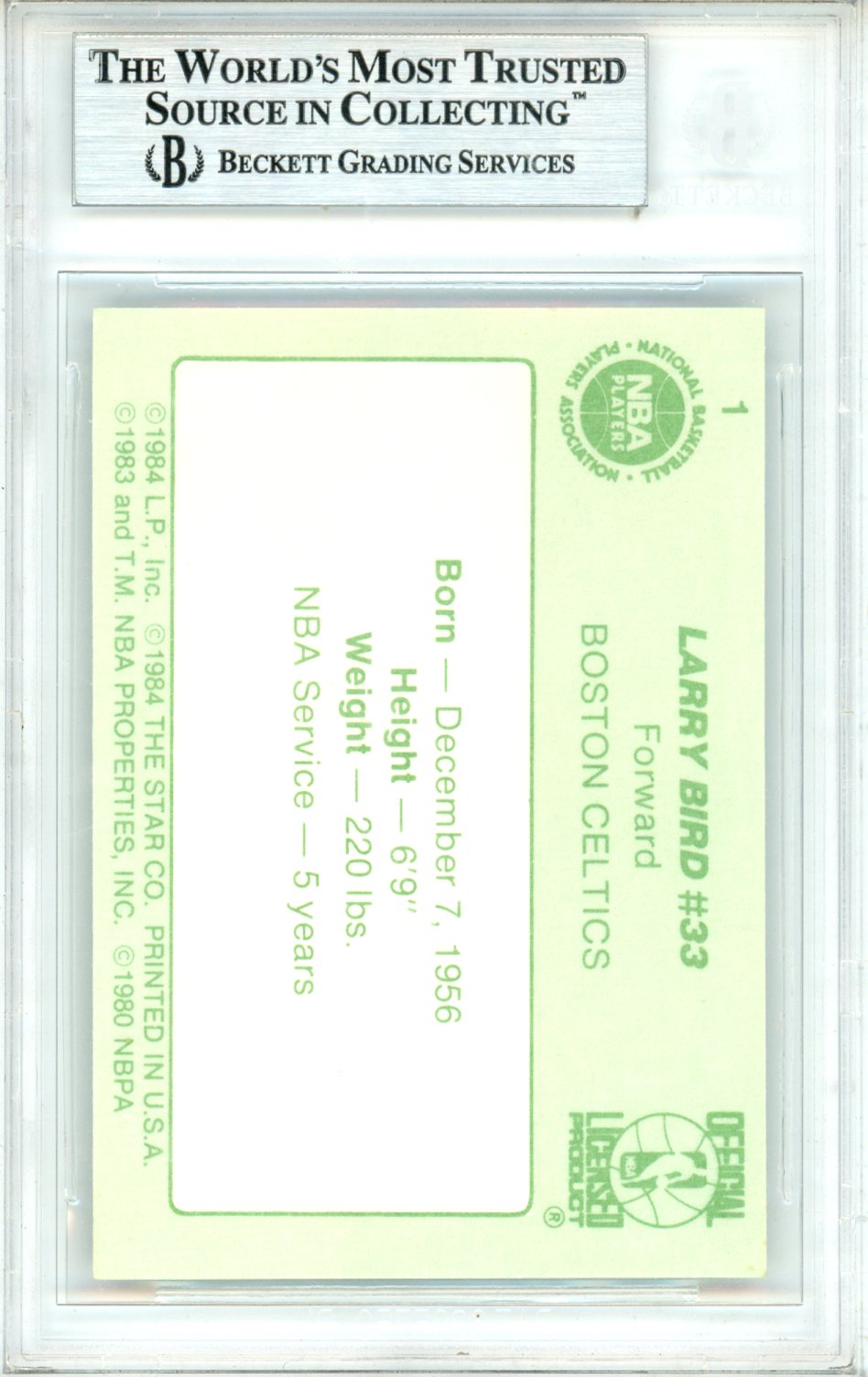 1984-85 Star Arena Larry Bird #A1 BGS 8.5