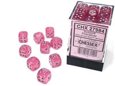 Borealis 12mm d6 Pink/silver Luminary Dice Block™ (36 dice) CHX27984 - Dice Sets & Games