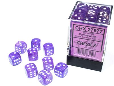 Borealis 12mm d6 Purple/white Luminary Dice Block (36 dice) CHX27977 - Dice Sets & Games