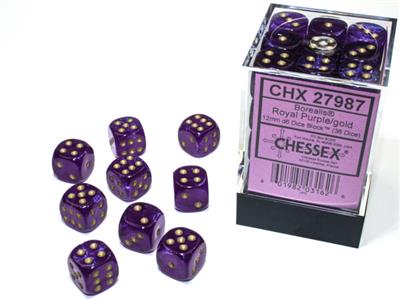 Borealis 12mm d6 Royal Purple/gold Luminary Dice Block (36 dice) CHX27987 - Dice Sets & Games