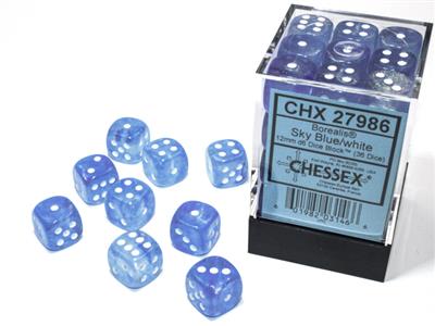 Borealis 12mm d6 Sky Blue/white Luminary Dice Block (36 dice) CHX27986 - Dice Sets & Games
