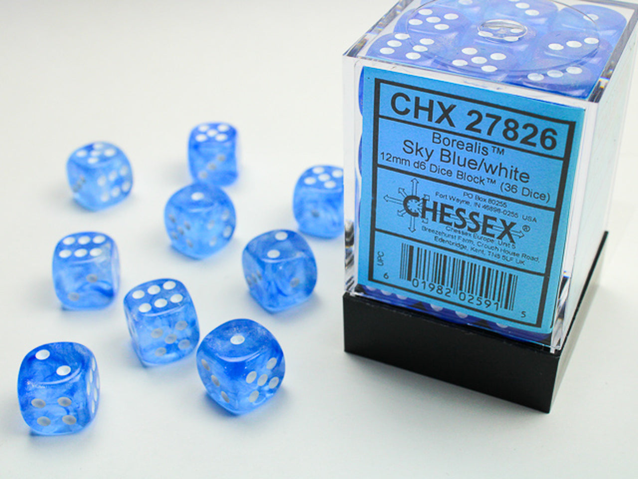 Borealis 12mm d6 Smoke/silver Dice Block (36 dice) CHX27826 - Dice Sets & Games