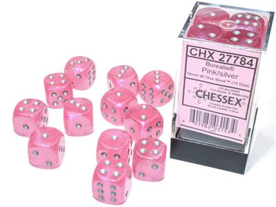 Borealis 16mm d6 Pink/silver Luminary Dice Block (12 dice) CHX27784 - Dice Sets & Games