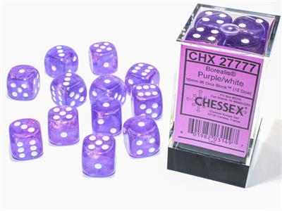 Borealis 16mm d6 Purple/white Luminary Dice Block (12 dice) CHX27777 - Dice Sets & Games