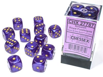 Borealis 16mm d6 Royal Purple/gold Luminary Dice Block (12 dice) CHX27787 - Dice Sets & Games