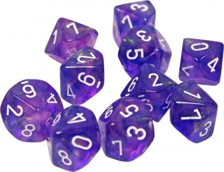 Borealis Purple/white d10 Dice (10 dice) CHX27207 - Dice Sets & Games
