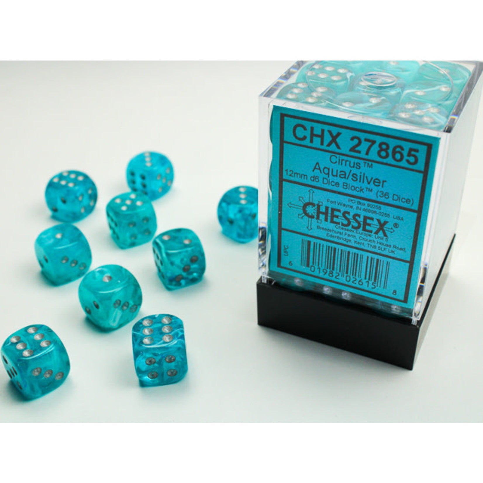 Cirrus 12mm d6 Aqua/silver Dice Block (36 dice) CHX27865 - Dice Sets & Games