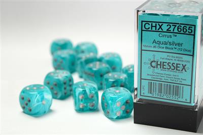Cirrus 16mm d6 Aqua/silver Dice Block (12 dice) CHX27665 - Dice Sets & Games