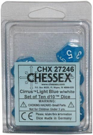 Cirrus Light Blue w/white d10 Dice (10 dice) CHX27246 - Dice Sets & Games
