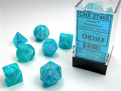 Cirrus: Polyhedral Aqua/silver 7-Die Set CHX27465 - Dice Sets & Games