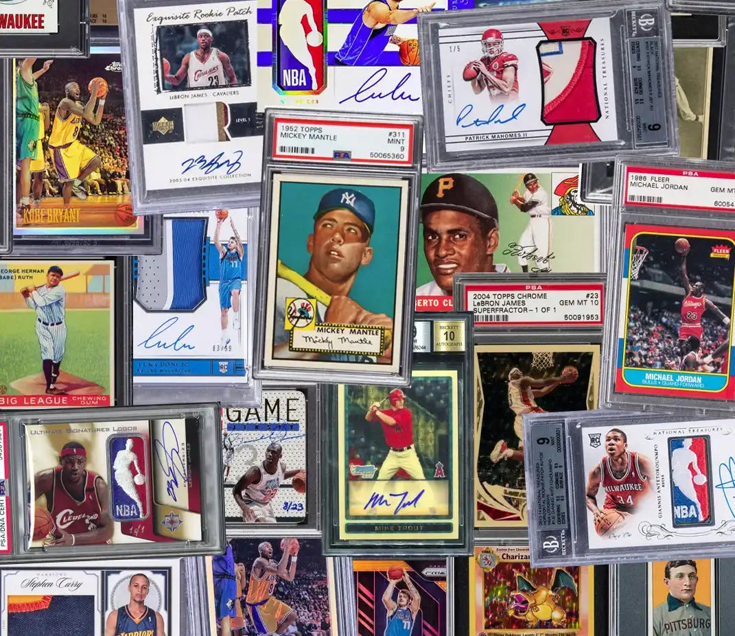 A collection of graded and protected sports trading cards featuring various athletes.