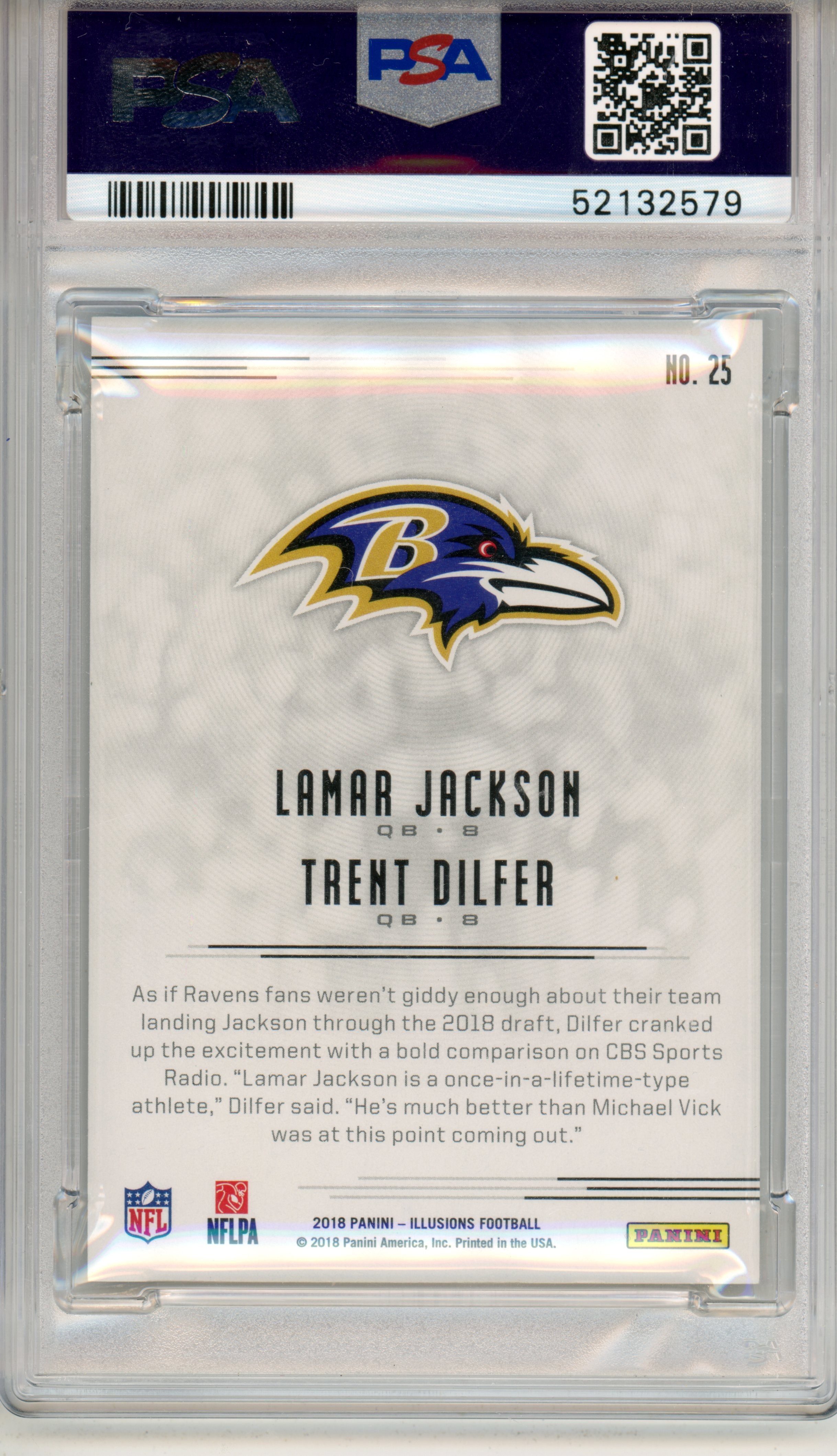 2018 Panini Illusions T. Dilfer L. Jackson Rookie PSA 9 MINT Baltimore Ravens