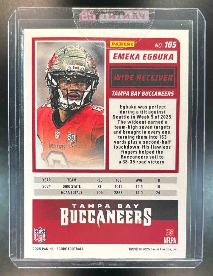 EMEKA EGBUKA 2025 Score REDEMPTION Rookie Card 105 RC Tampa Bay White Jersey - Sports Cards
