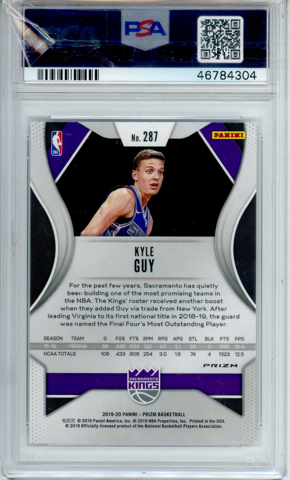 2019 Panini Prizm Kyle Guy Silver #287 PSA 10