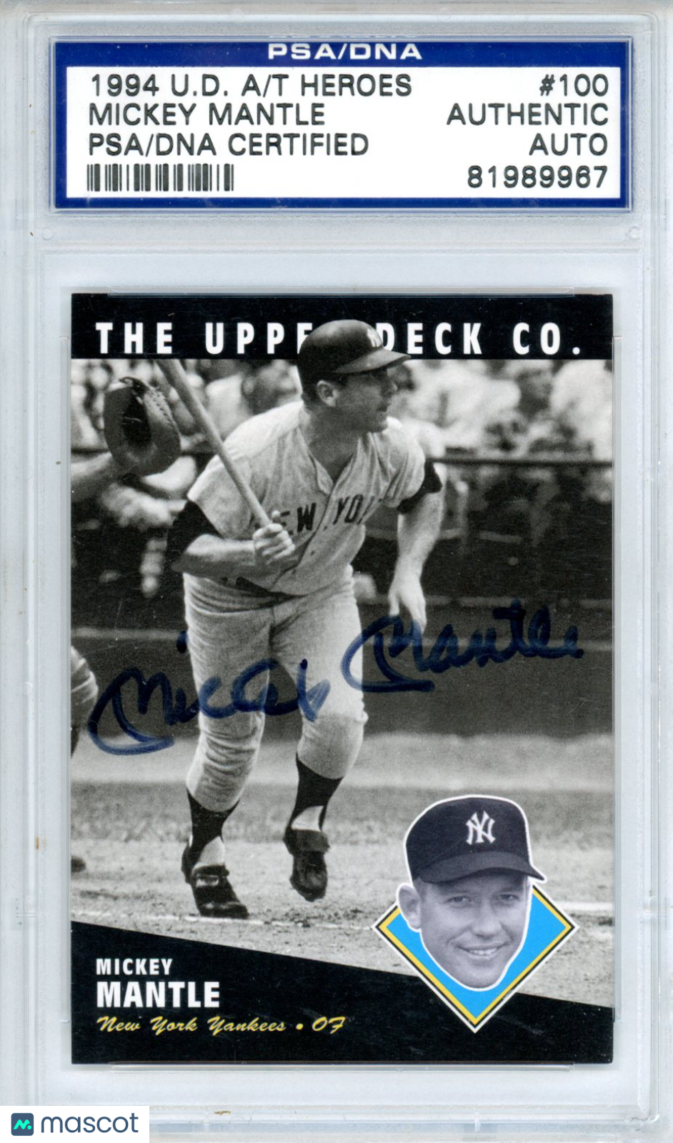 1994 Upper Deck All Time Heroes Autographs Buy Back On Card Mickey Mantle