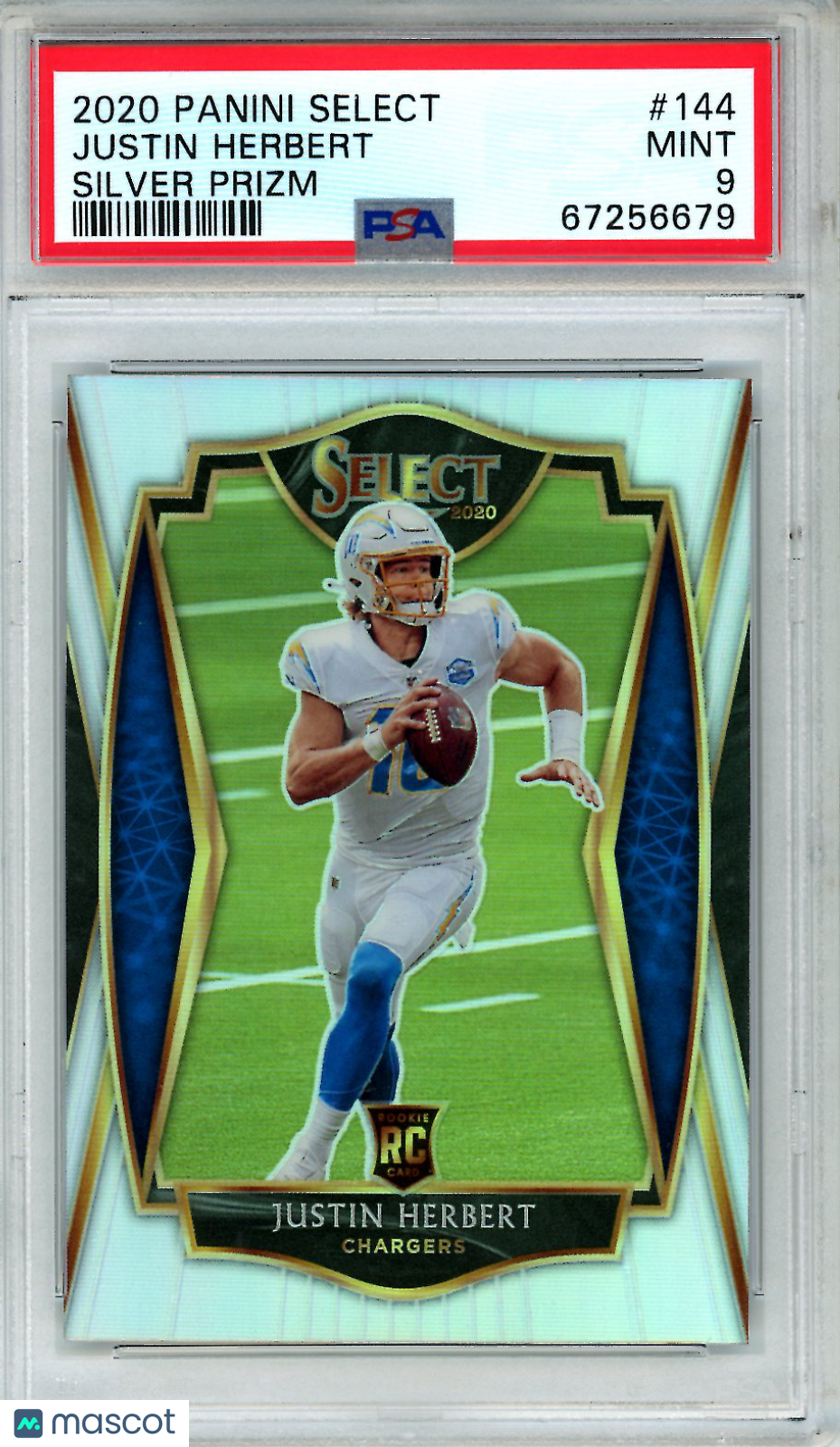 2020 Panini Select Justin Herbert Silver Prizm Rookie #144 PSA 9 MINT - Graded Sports Cards