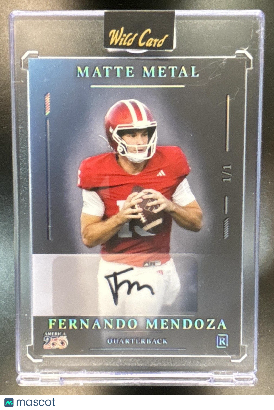 Fernando Mendoza 1/1 Auto Case Hit Matte Metal Raiders Rookie SSP 2026 Wild Card - Sports Cards