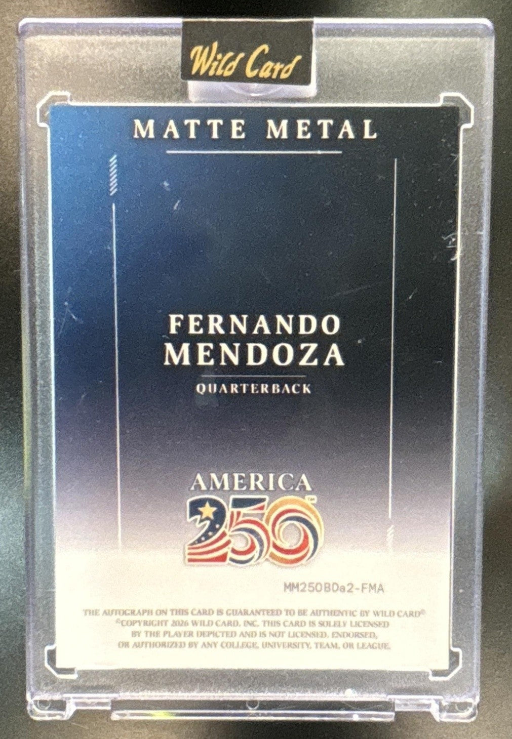 Fernando Mendoza 1/1 Auto Case Hit Matte Metal Raiders Rookie SSP 2026 Wild Card - Sports Cards