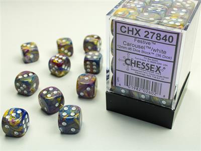 Festive 12mm d6 Carousel/white Dice Block (36 dice) CHX27840 - Dice Sets & Games