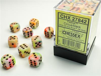 Festive 12mm d6 Circus/black Dice Block (36 dice) CHX27842 - Dice Sets & Games