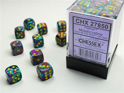 Festive 12mm d6 Mosaic/yellow Dice Block (36 dice) CHX27850 - Dice Sets & Games