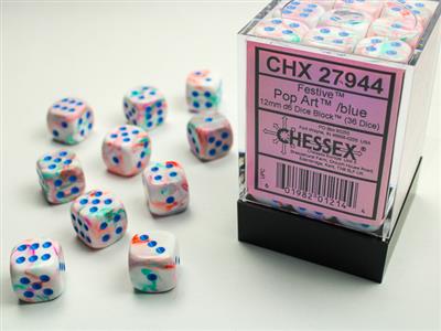 Festive 12mm d6 Pop Art/blue Dice Block (36 dice) CHX27944 - Dice Sets & Games