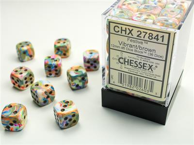 Festive 12mm d6 Vibrant/brown Dice Block (36 dice) CHX27841 - Dice Sets & Games