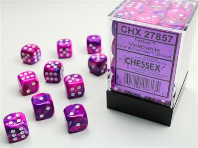 Festive 12mm d6 Violet/white Dice Block (36 dice) CHX27857 - Dice Sets & Games