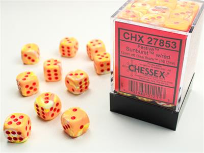 Festive 12mm d6 w/pips Sunburst/red Dice Block (36 dice) CHX27853 - Dice Sets & Games