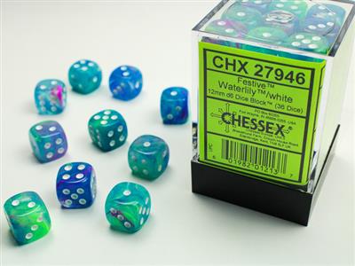 Festive 12mm d6 Waterlily/white Dice Block (36 dice) CHX27946 - Dice Sets & Games